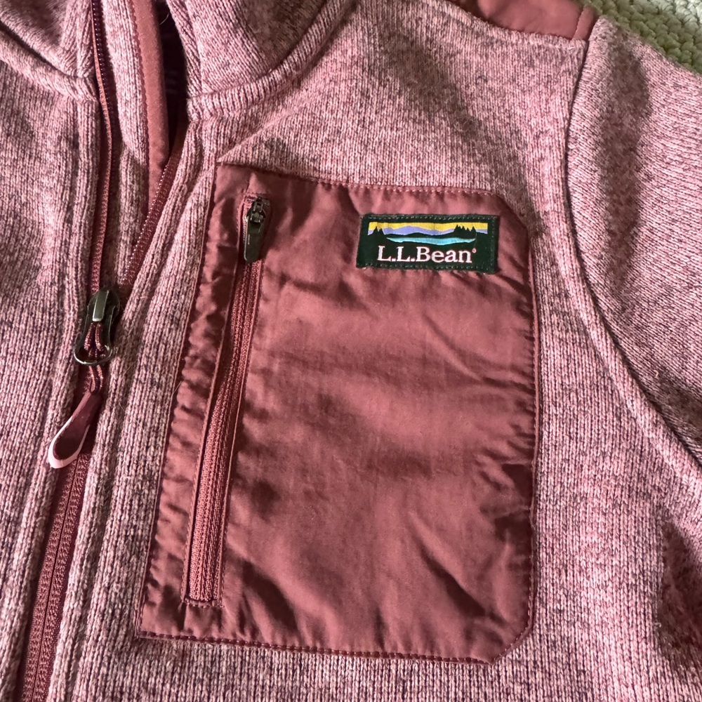 L.L. Bean Sweater Fleece Zip Up Jacket Size Medium Raspberry Heather - Picture 4 of 6